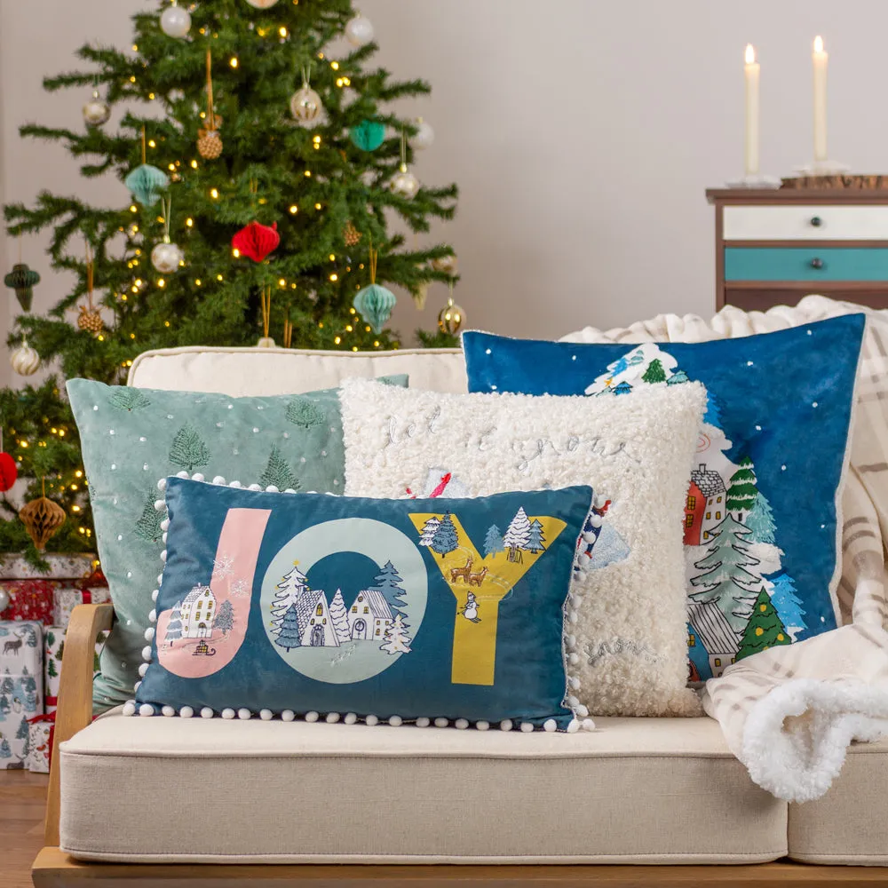 Snowy Village Joy Cushion Cerulean