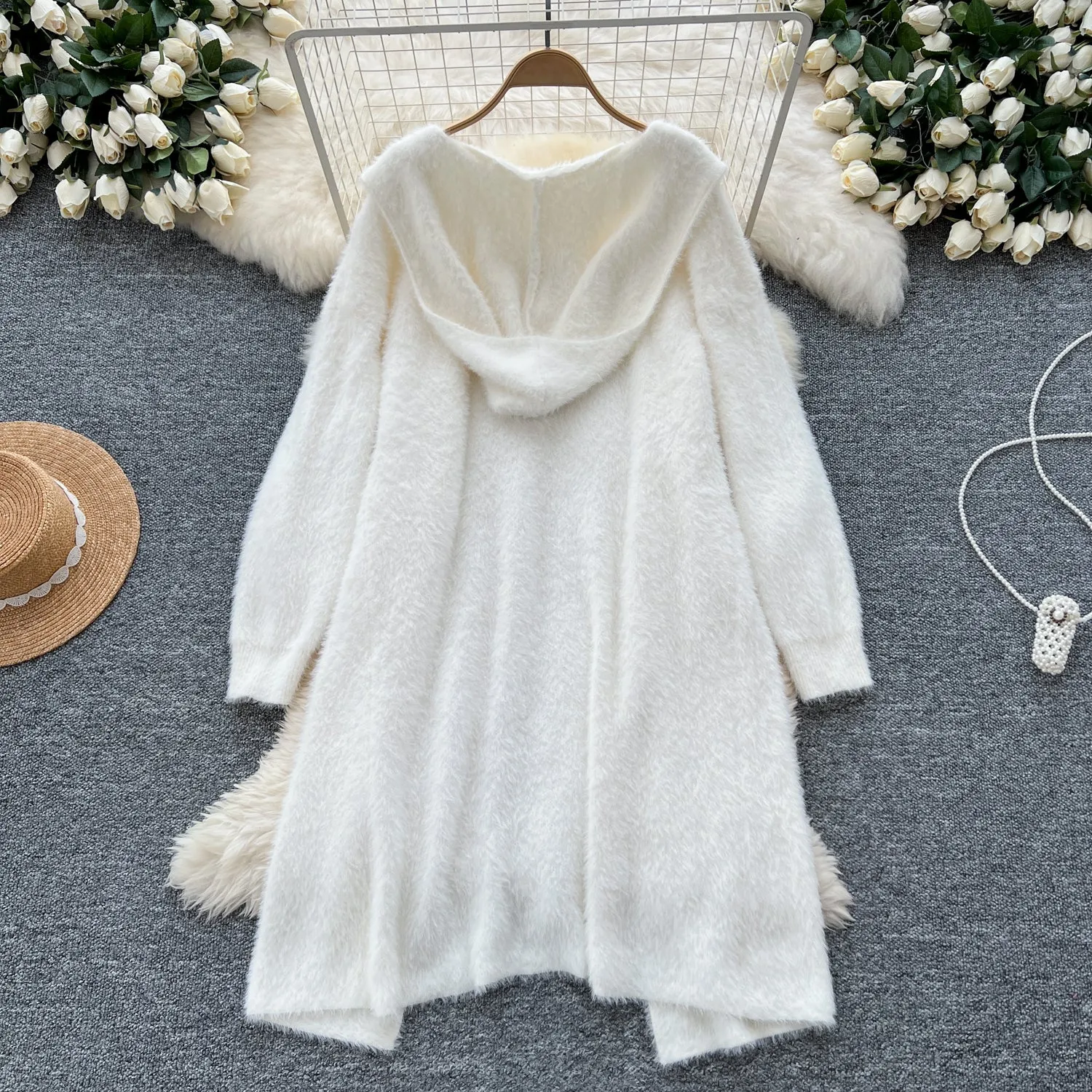 Soft Cardigan&Pleated Dress Knitted 2Pcs