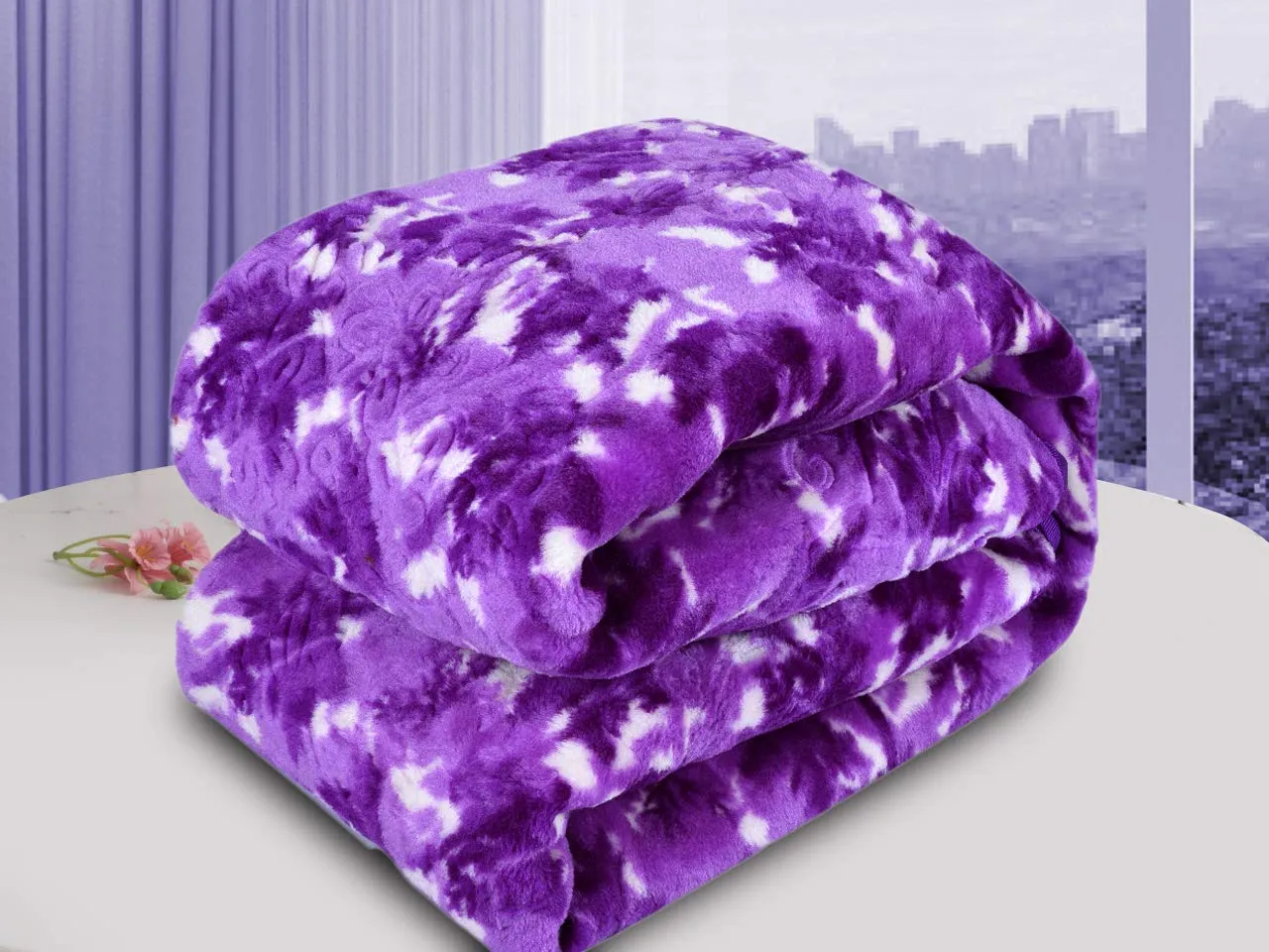 SPANGLE Printed Floral Self Warm Soft Luxurious 480 TC Micro Fibre Single Bed Blanket (Lavender)