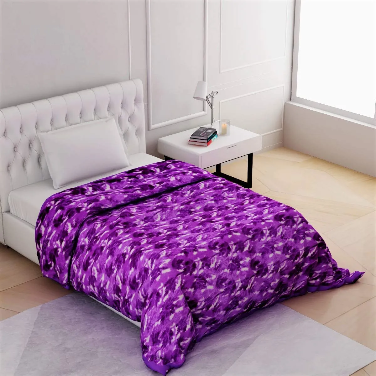 SPANGLE Printed Floral Self Warm Soft Luxurious 480 TC Micro Fibre Single Bed Blanket (Lavender)