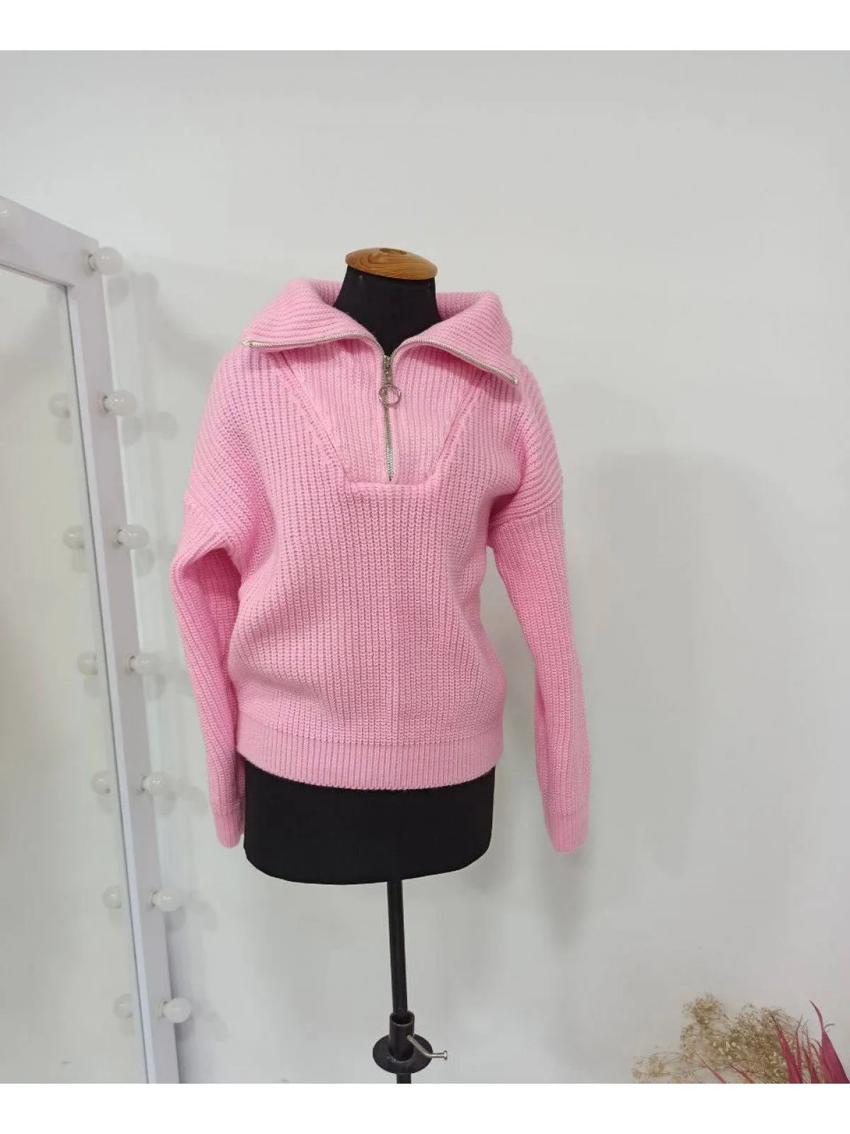 Stylish Sweater Woolen Thread Zip Neck Collar Comfortable Women Clothing