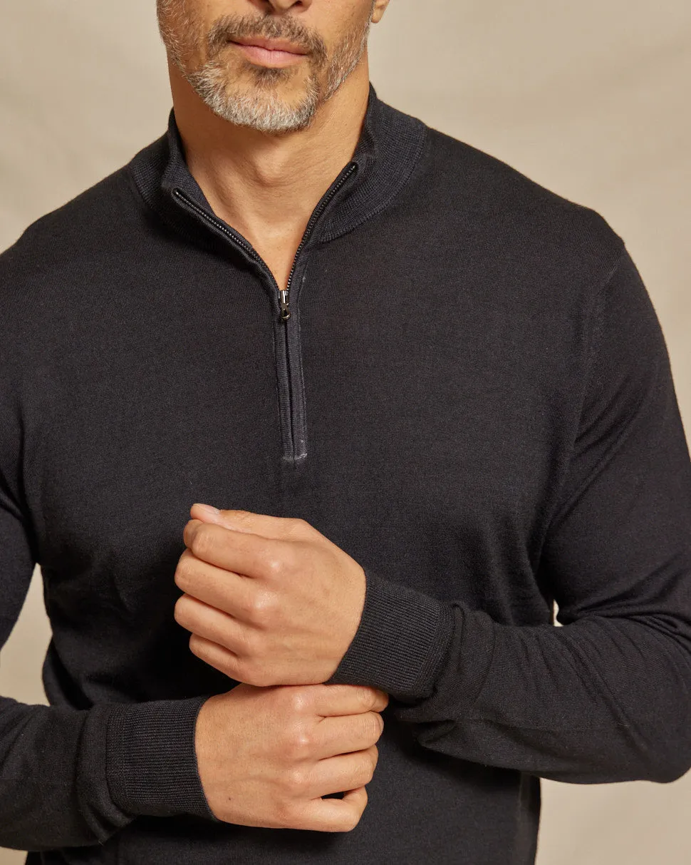 The Archer - LS Lightweight MERINOmax 1/4 Zip Sweater - Black