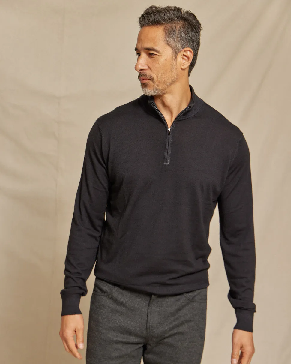 The Archer - LS Lightweight MERINOmax 1/4 Zip Sweater - Black