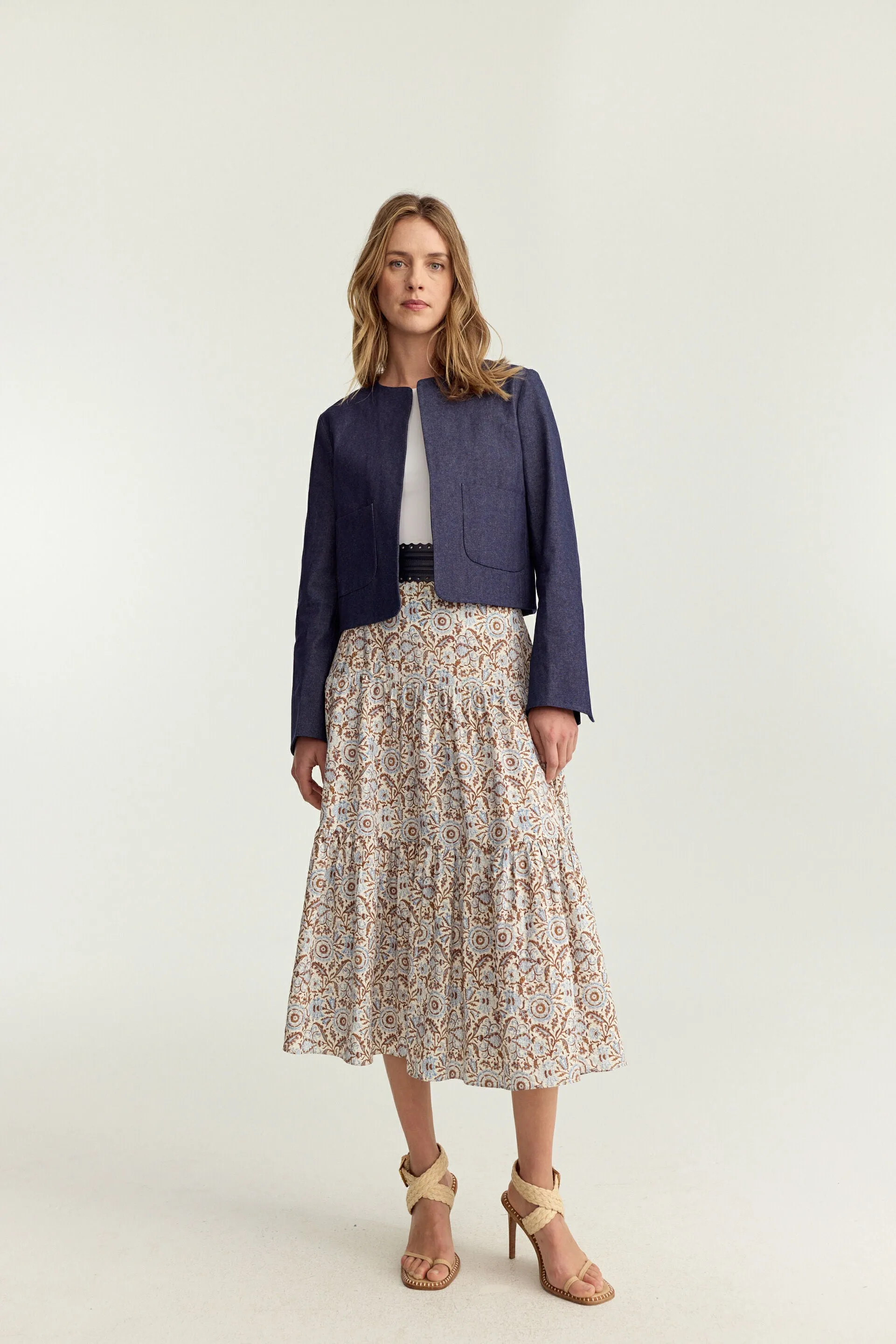 Tiered Midi Skirt - Blue Batik