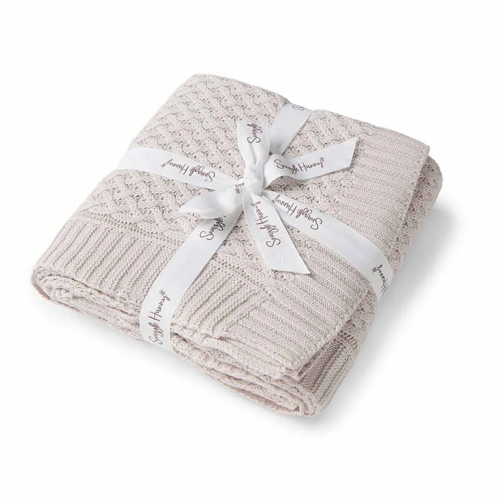 Warm Grey Diamond Knit Organic Baby Blanket