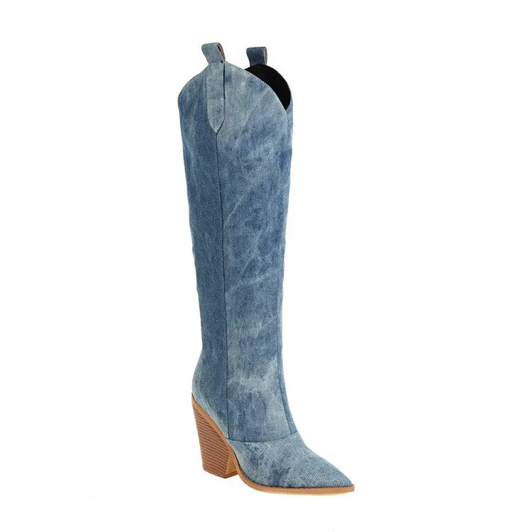 Western Cowboy Denim Knee High Boots