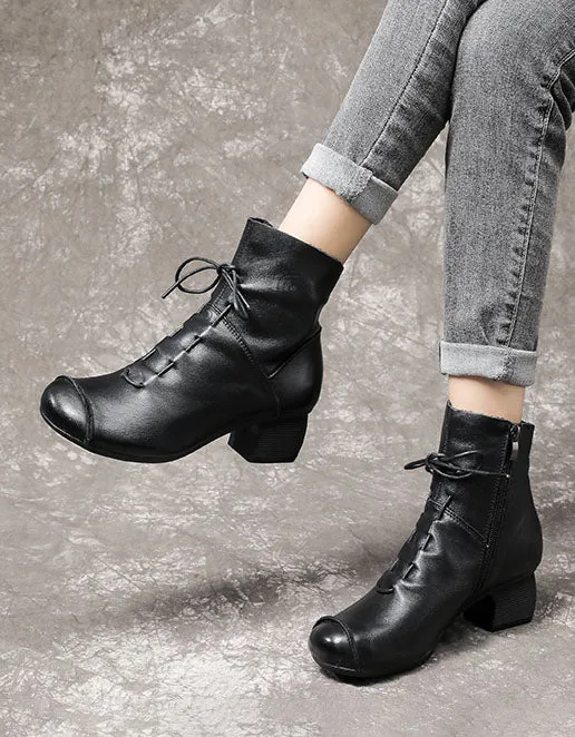 Winter Autumn Comfortable Lace Up Chunky Heel Boots