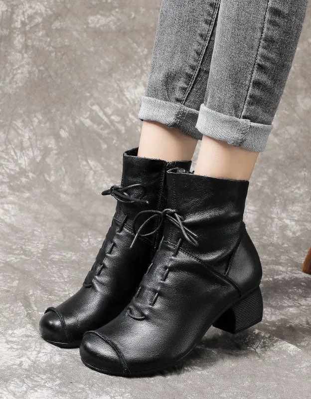 Winter Autumn Comfortable Lace Up Chunky Heel Boots