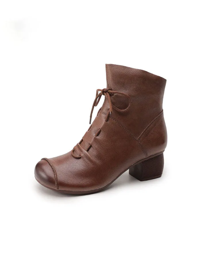 Winter Autumn Comfortable Lace Up Chunky Heel Boots