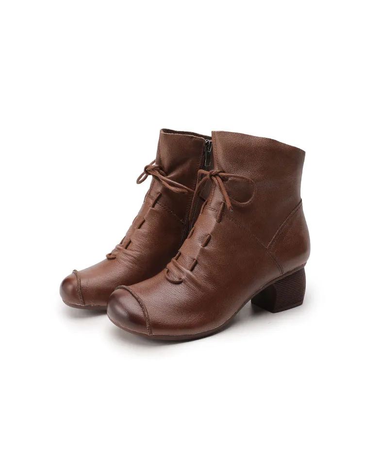 Winter Autumn Comfortable Lace Up Chunky Heel Boots